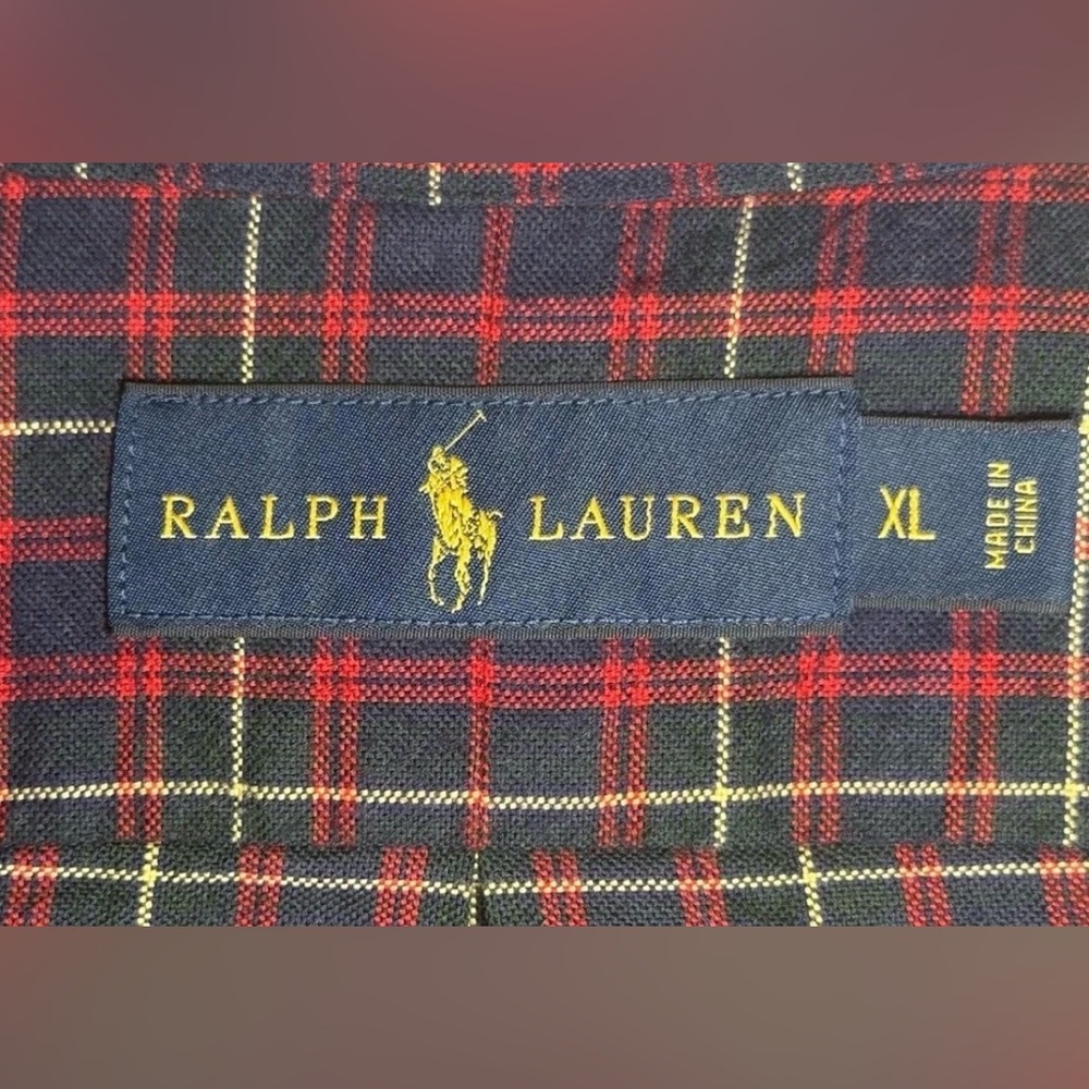 Ralph Lauren Maroon Navy Plaid Button Down Shirt XL Black Pony Polo - Picture 6 of 10
